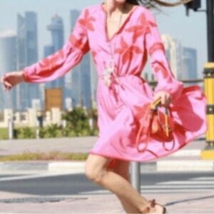 Tory Burch Sadie Tie Waist Embroidered Peasant Dress size 6